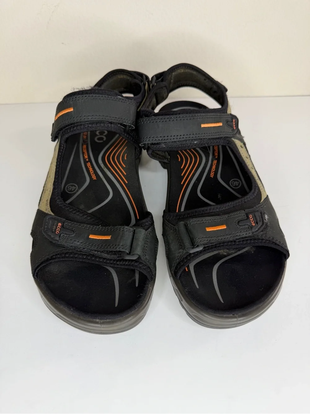 Mens Ecco Receptor Outdoor Sandals Men’s Size 46 US 12 Black Gray Hiking Trail